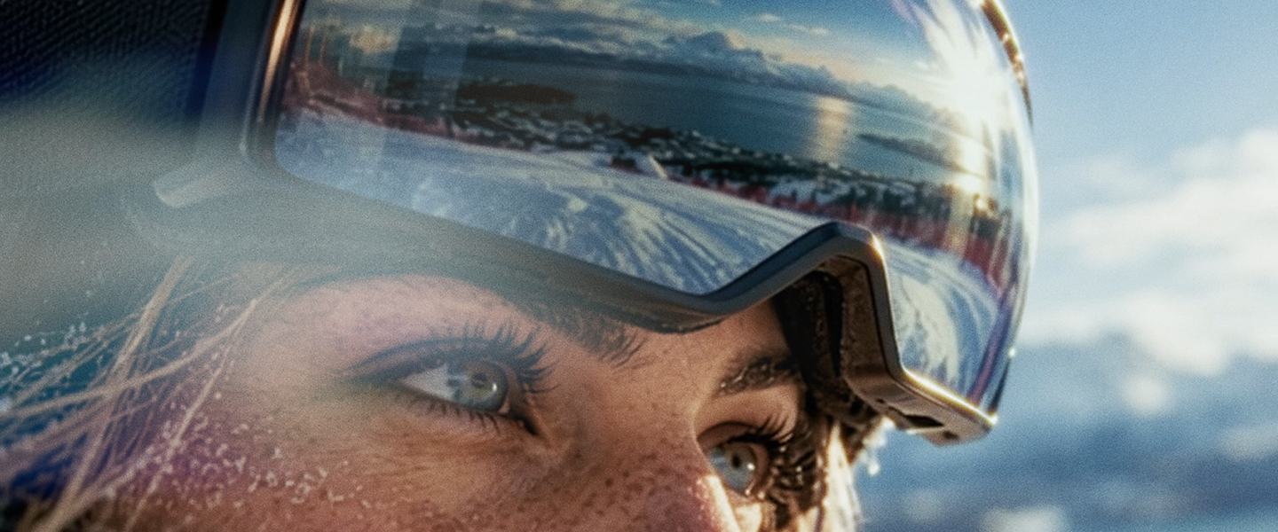 Close-up video clip o a woman wearing skiing goggles in the Narvik slopes