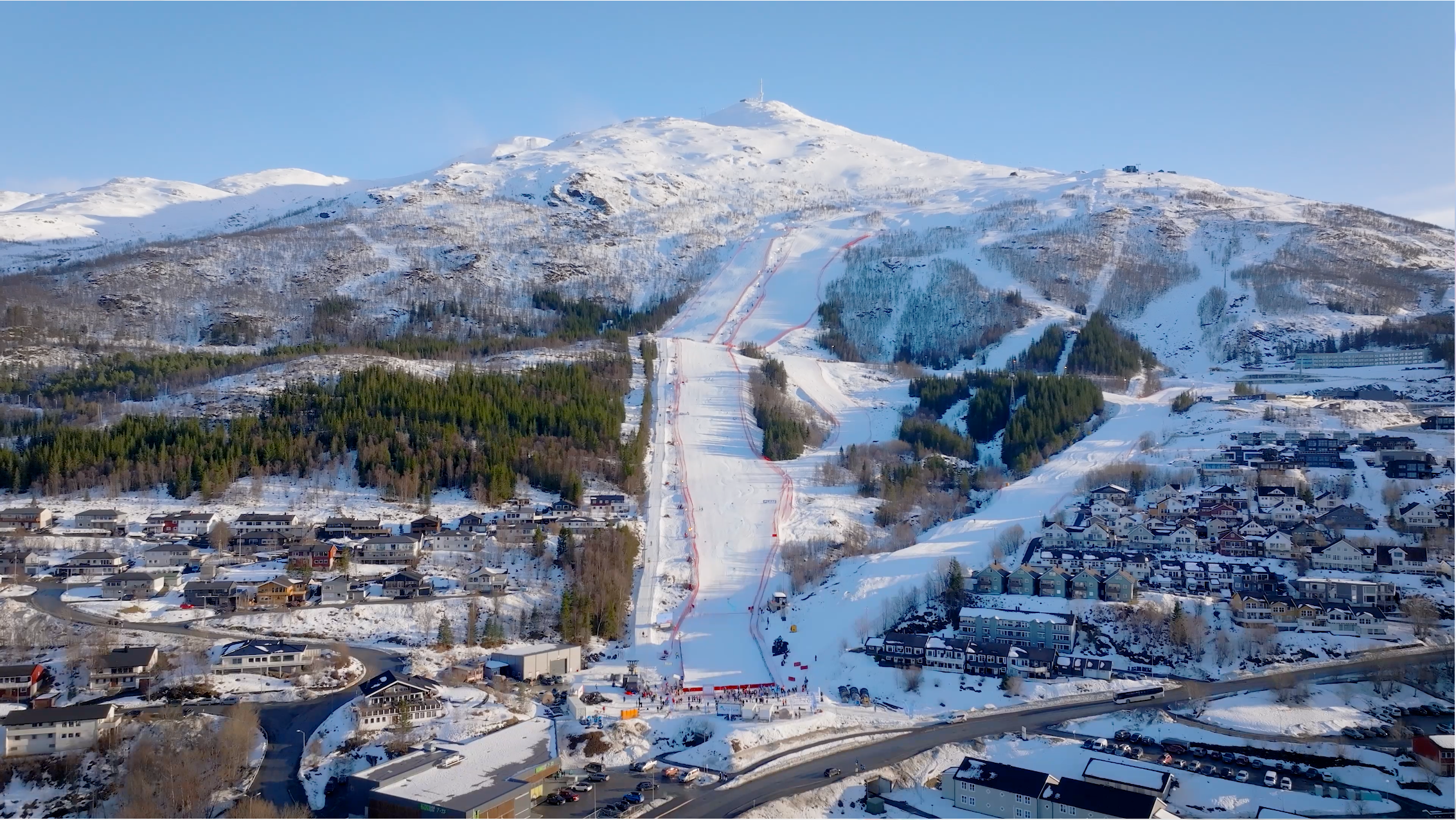 Aerial drone view of Narvikfjellet in winter