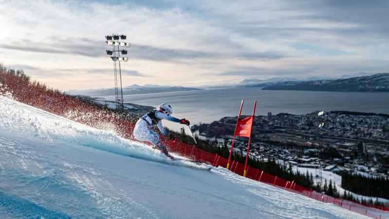 Alpine skier in Narvikfjellet during the FIS Alpine Junior World Ski Championships