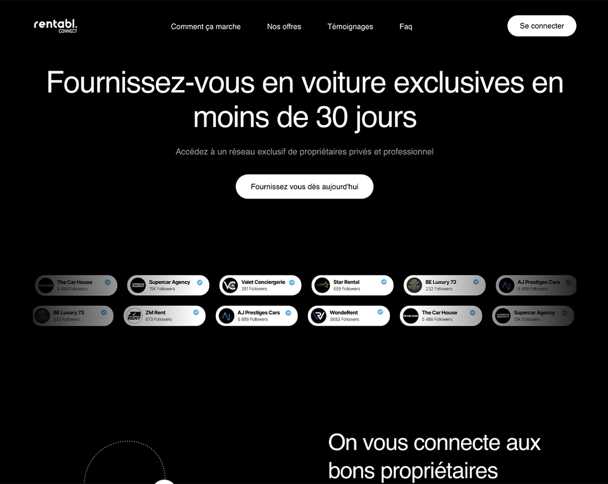 Page d’accueil du site Rentabl Connect