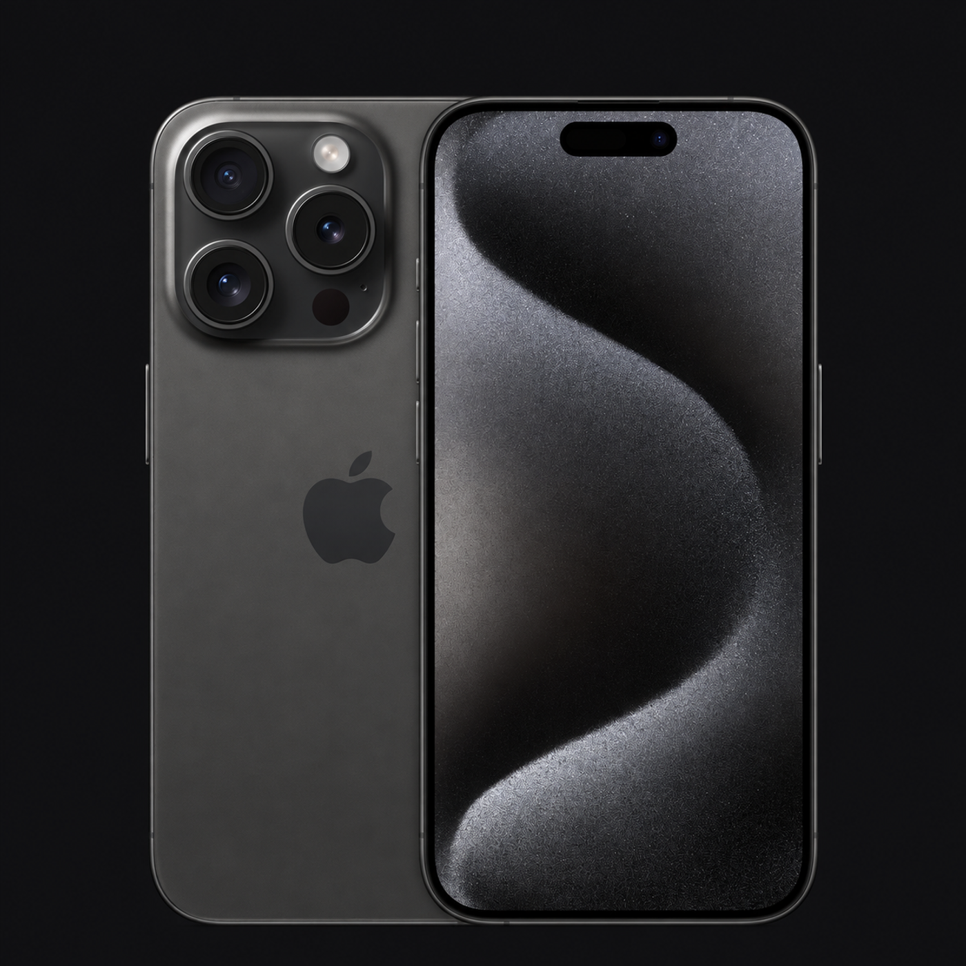 iPhone 15 Pro — Zwart titanium (productillustratie) — AI-productillustratie