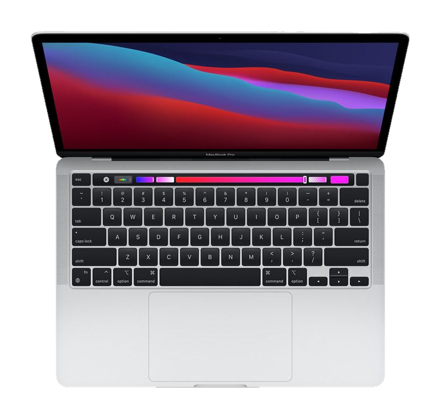 MacBook Pro 13 inch (M1, 2020) — Zilver (productillustratie)