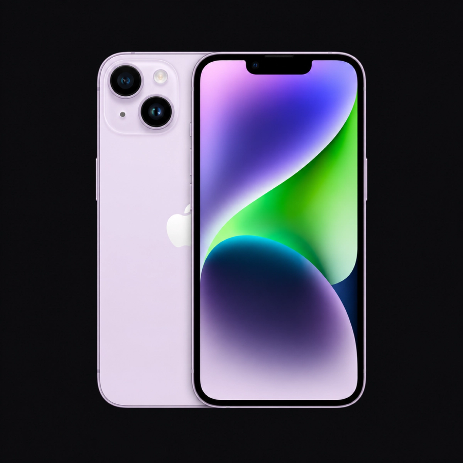 iPhone 14 — Paars (productillustratie) — AI-productillustratie