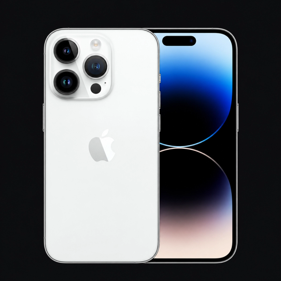 iPhone 14 Pro — Zilver (productillustratie) — AI-productillustratie
