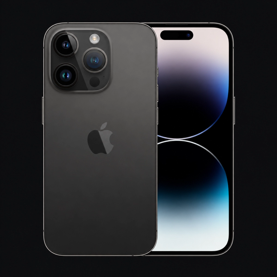 iPhone 14 Pro — Spacezwart (productillustratie) — AI-productillustratie
