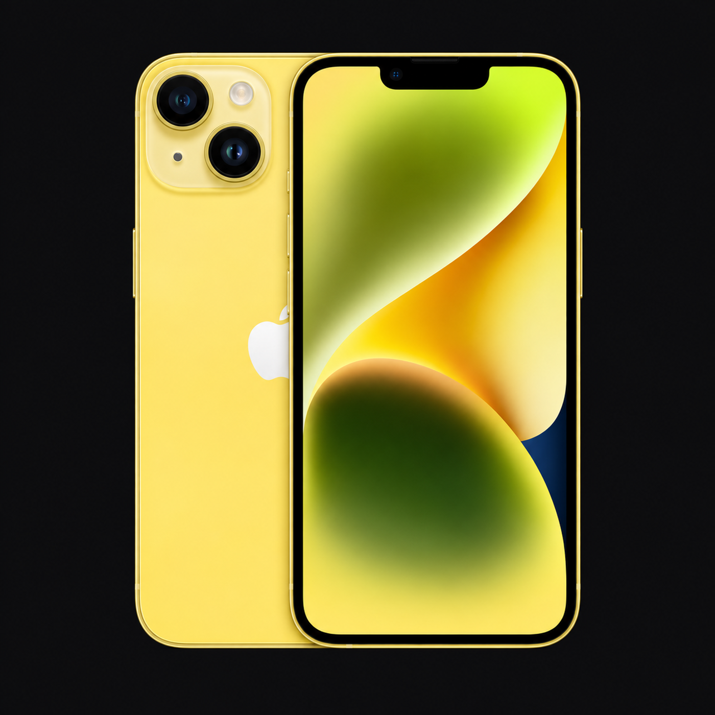iPhone 14 — Geel (productillustratie) — AI-productillustratie