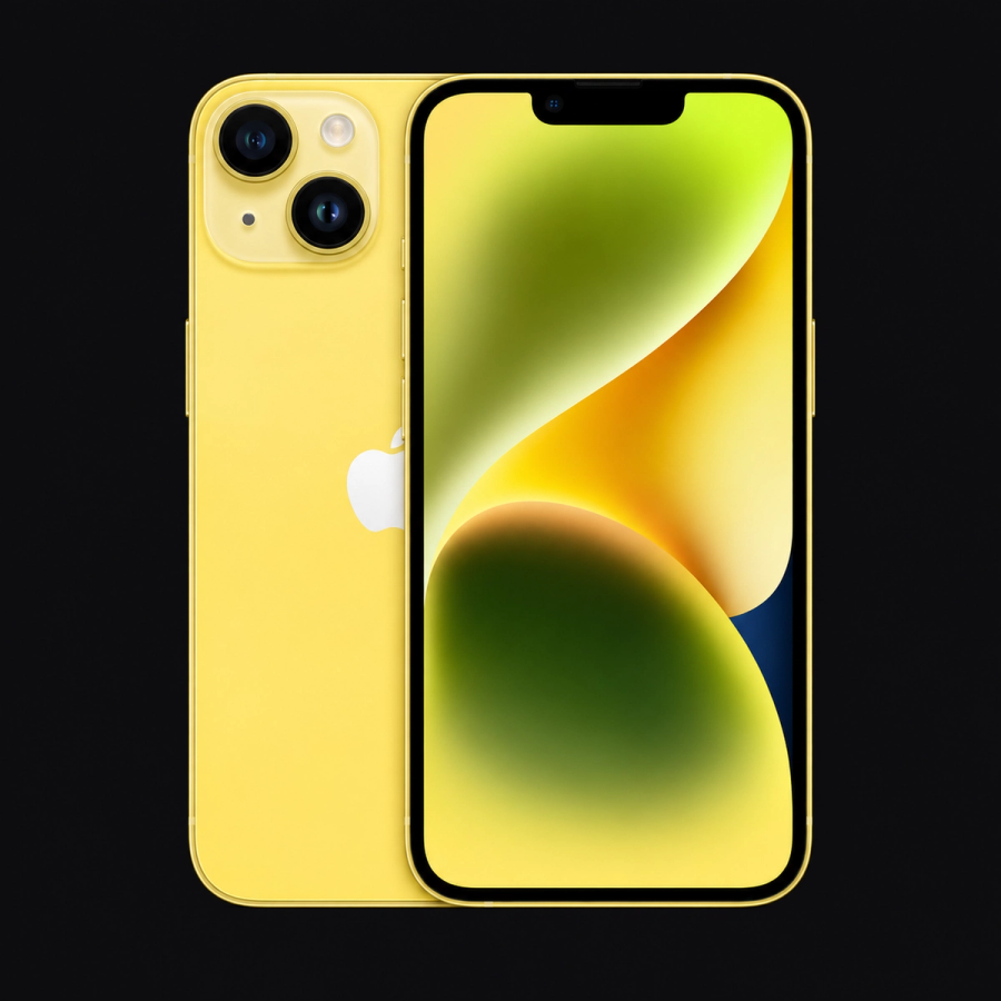 iPhone 14 — Geel (productillustratie) — AI-productillustratie