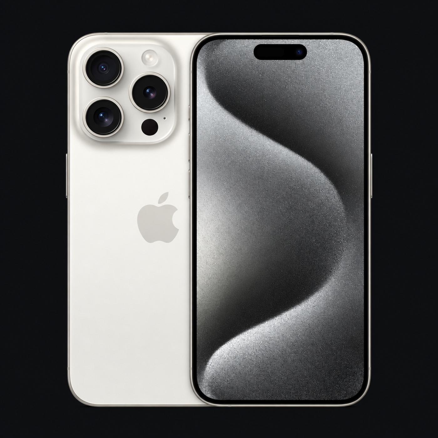 iPhone 15 Pro — Wit titanium (productillustratie) — AI-productillustratie