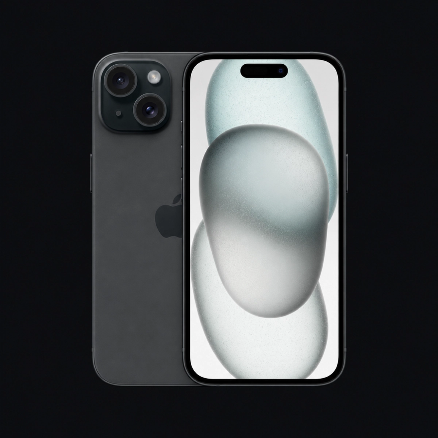 iPhone 15 — Zwart (productillustratie) — AI-productillustratie