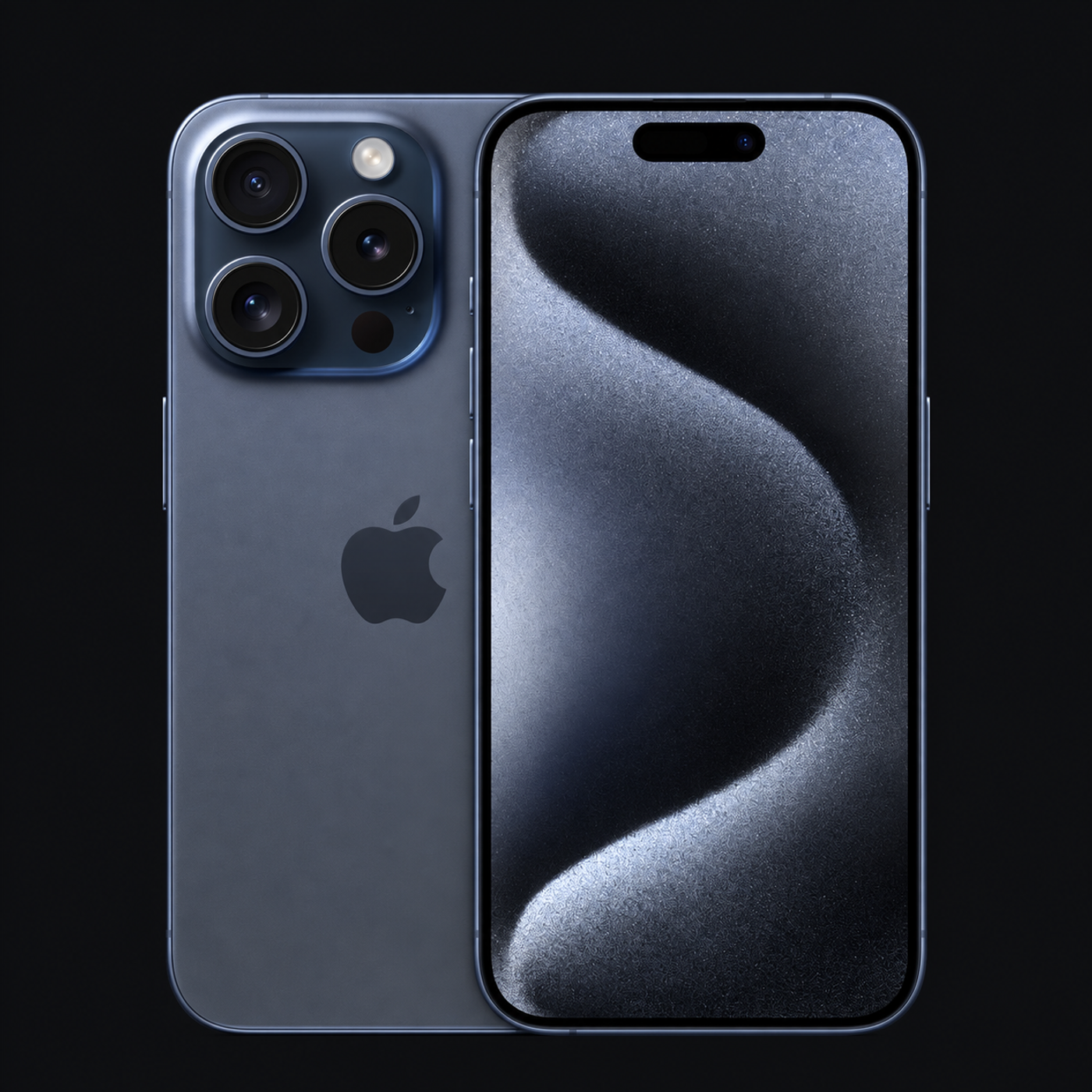 iPhone 15 Pro — Blauw titanium (productillustratie) — AI-productillustratie