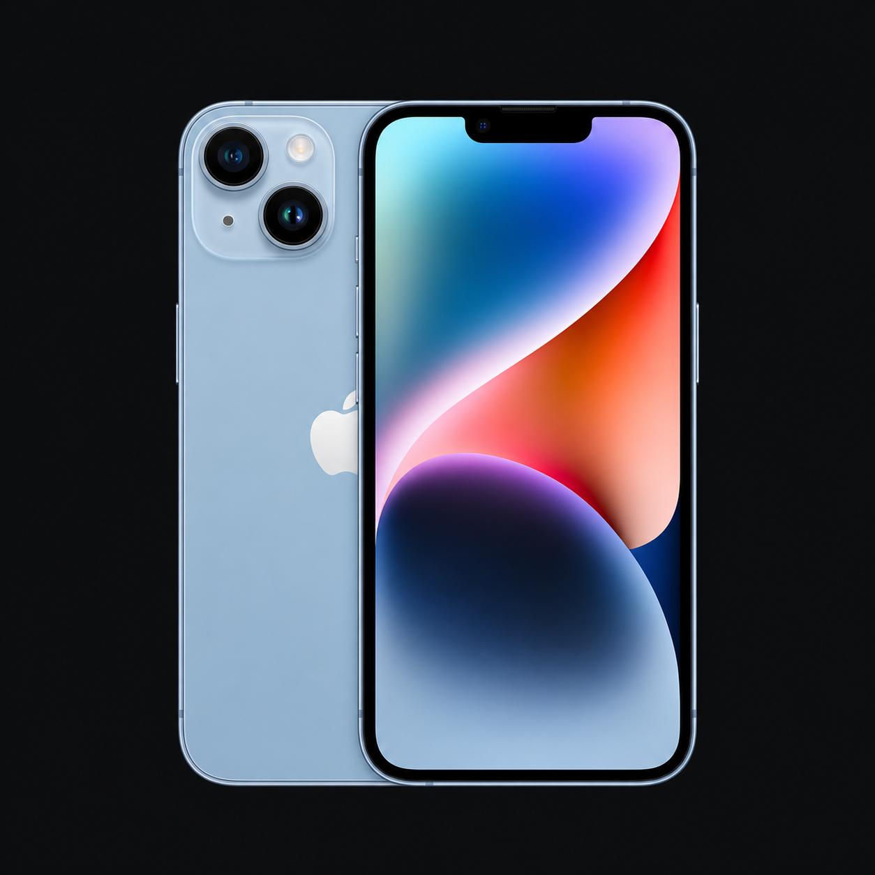 iPhone 14 — Blauw (productillustratie) — AI-productillustratie