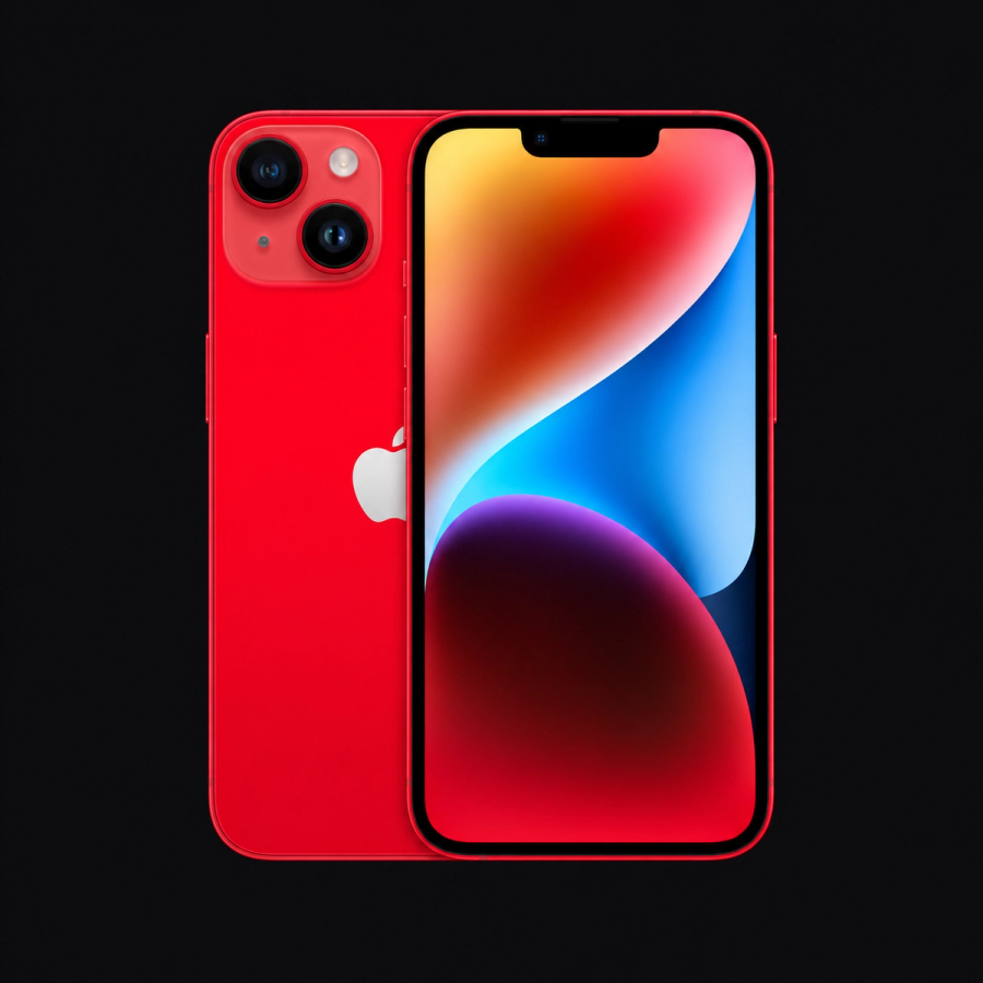iPhone 14 — Rood (productillustratie) — AI-productillustratie