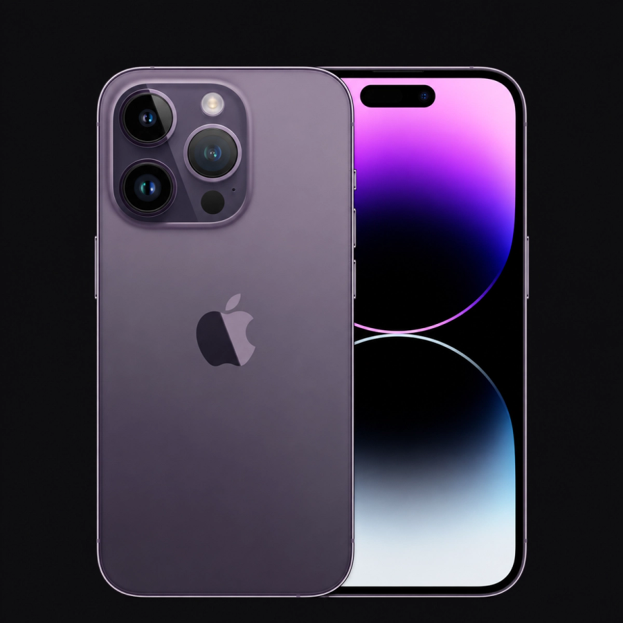 iPhone 14 Pro — Dieppaars (productillustratie) — AI-productillustratie