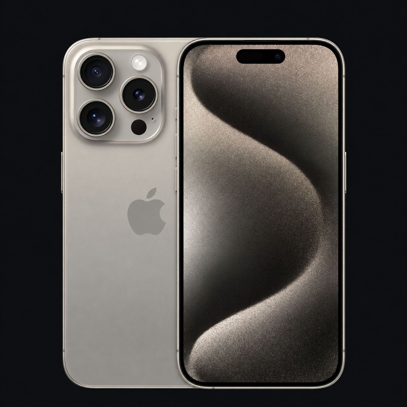 iPhone 15 Pro — Naturel titanium (productillustratie) — AI-productillustratie