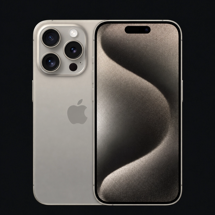iPhone 15 Pro — Naturel titanium (productillustratie) — AI-productillustratie