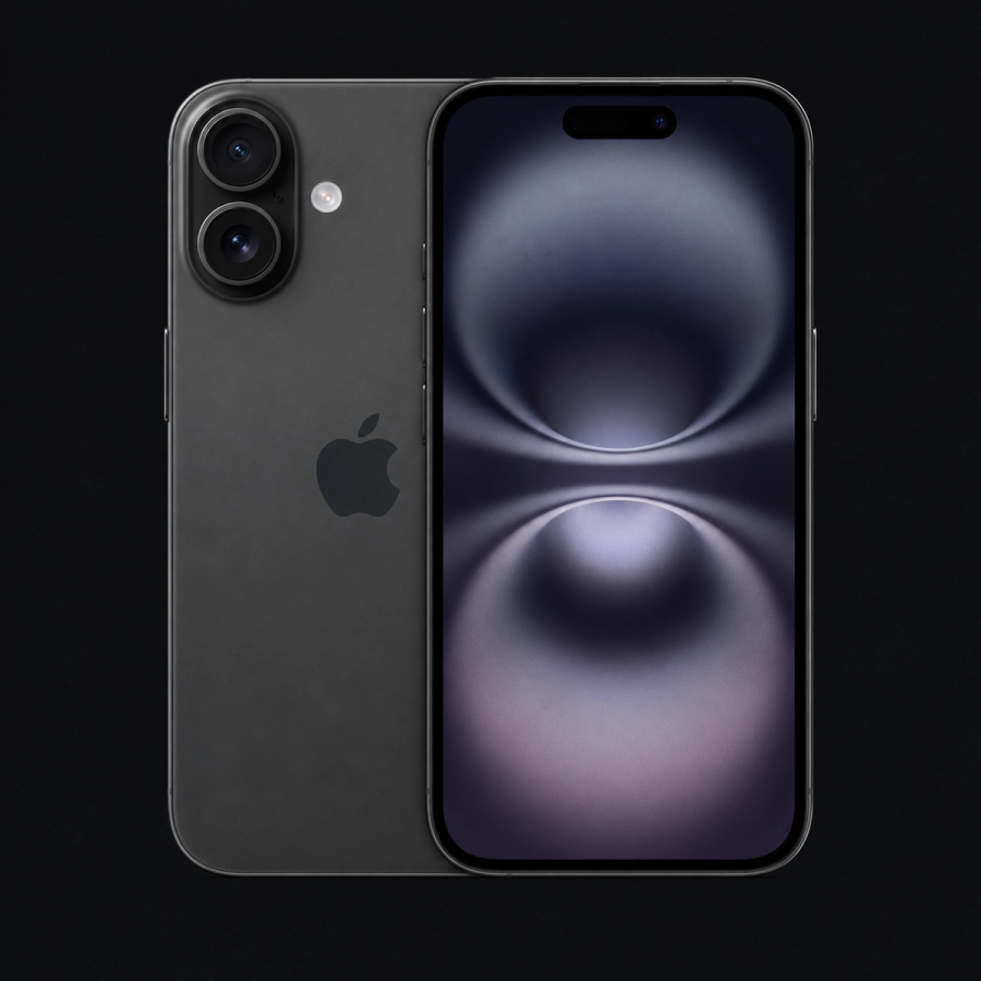 iPhone 16 — Zwart (productillustratie) — AI-productillustratie