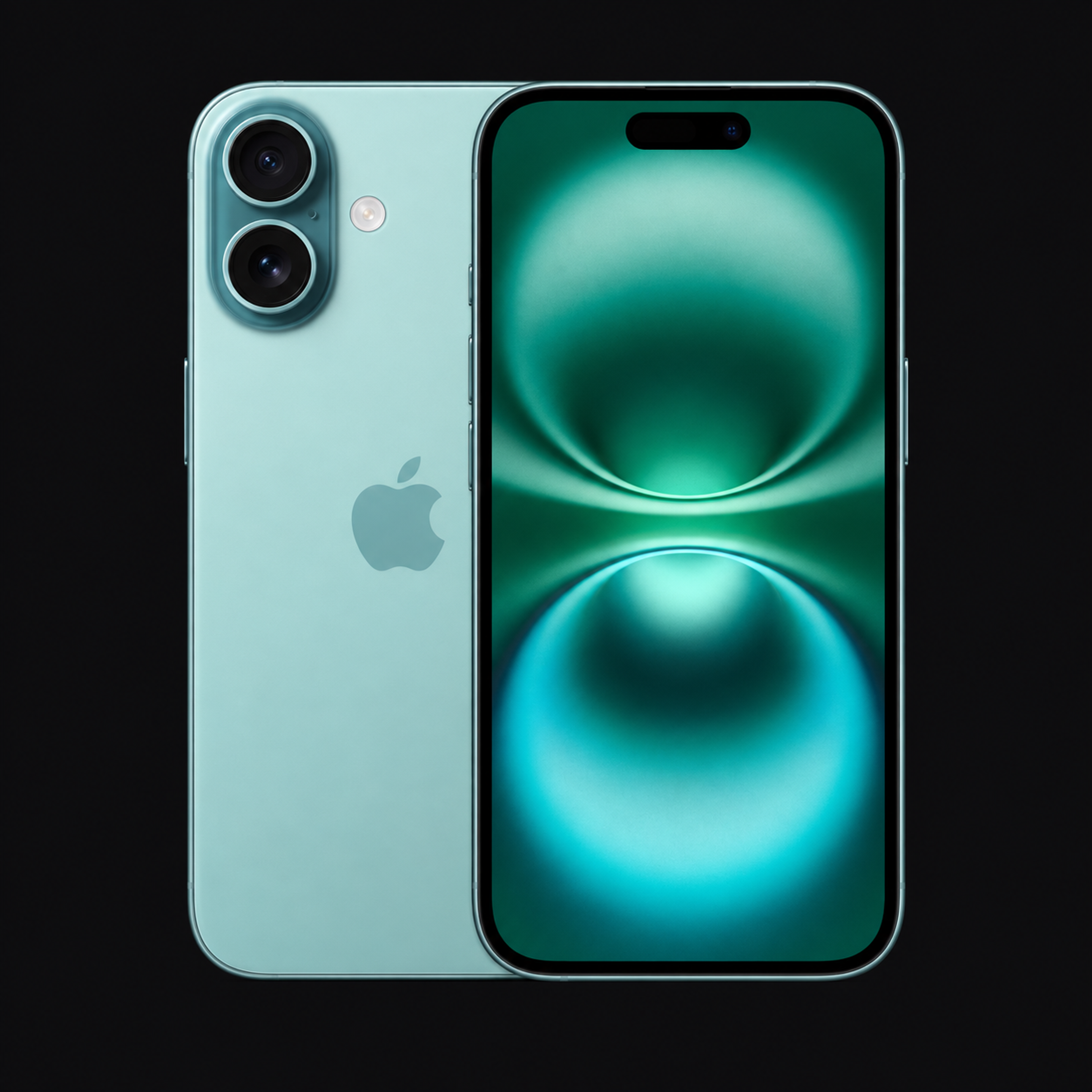 iPhone 16 — Blauwgroen (productillustratie) — AI-productillustratie