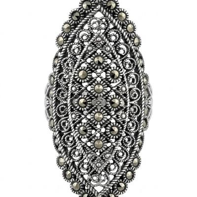 Anillo de Escudo Alargado de Marquesita y Plata