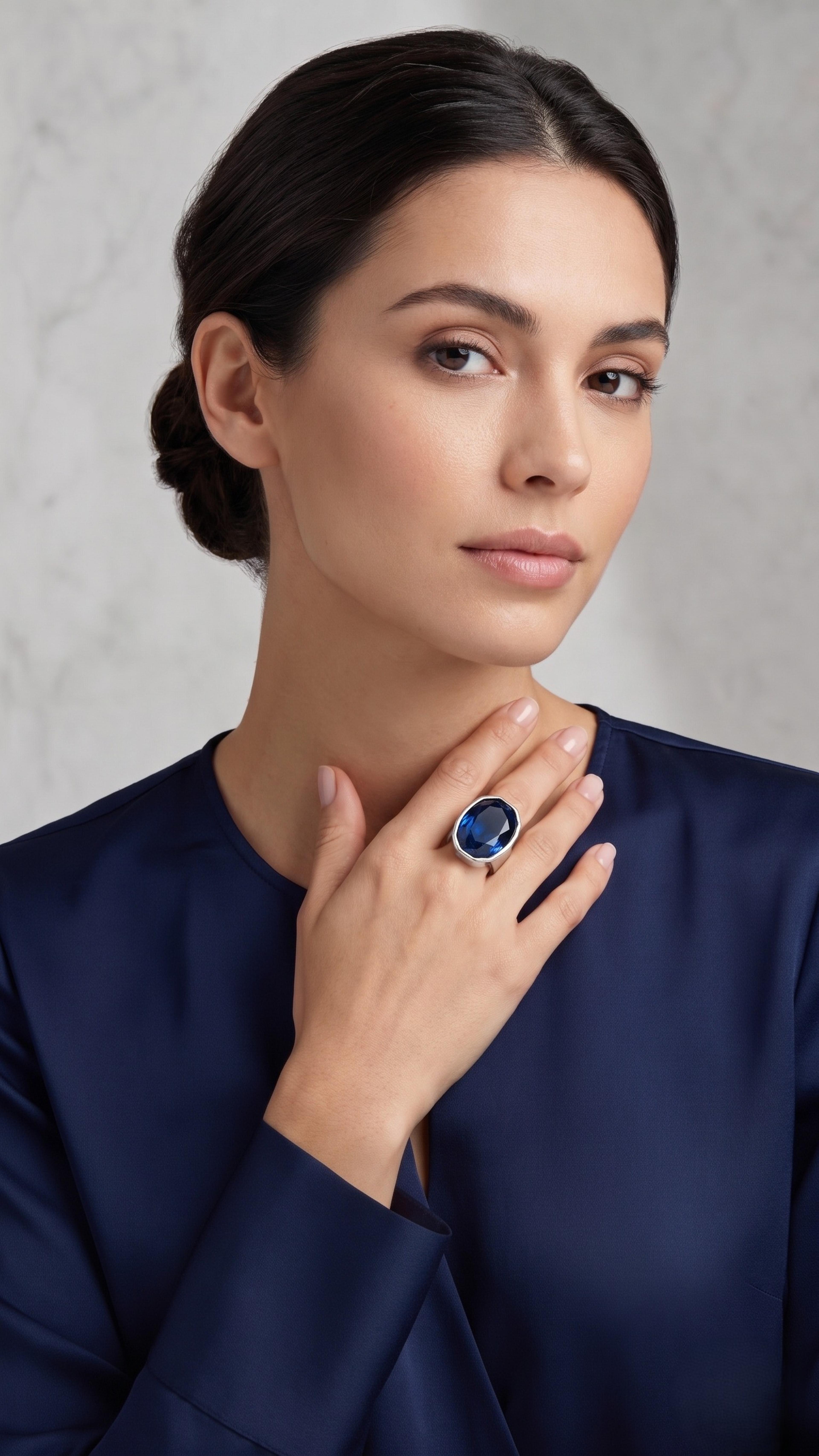 Anillo Ajustable de Plata Pulida con Cristal Swarovski Azul - Imagen 3