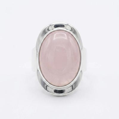 Anillo Ajustable de Plata Lisa con Cuarzo Rosa