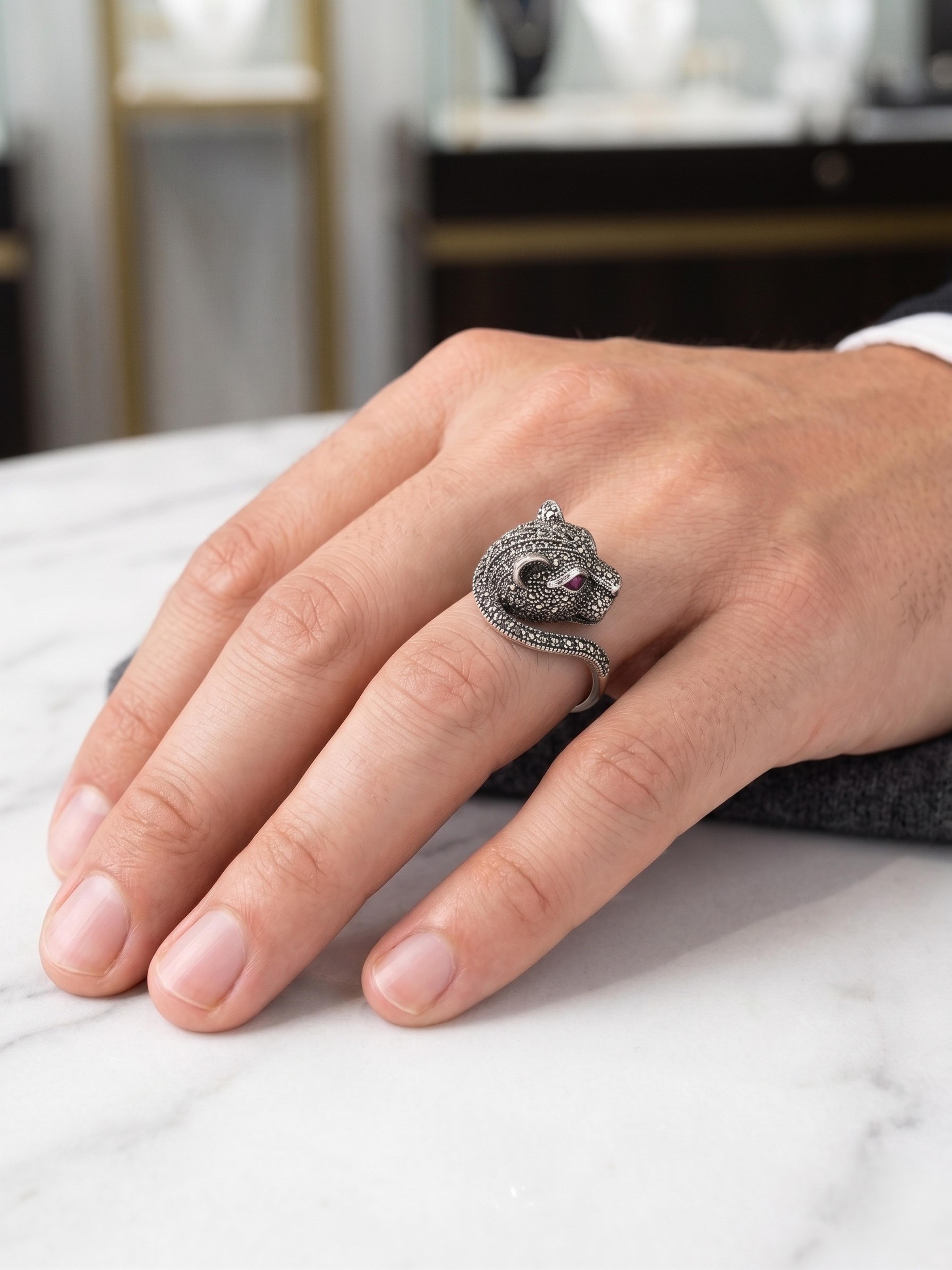 Anillo de Plata con Marquesitas Estilo Jaguar  - Imagen 3