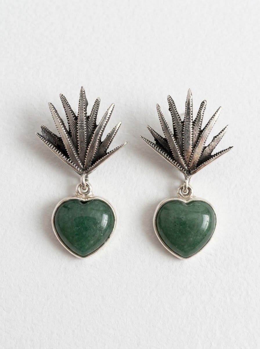 Aretes de Plata de Ley Estilo "Agave" con Piedra Aventurina Verde Natural