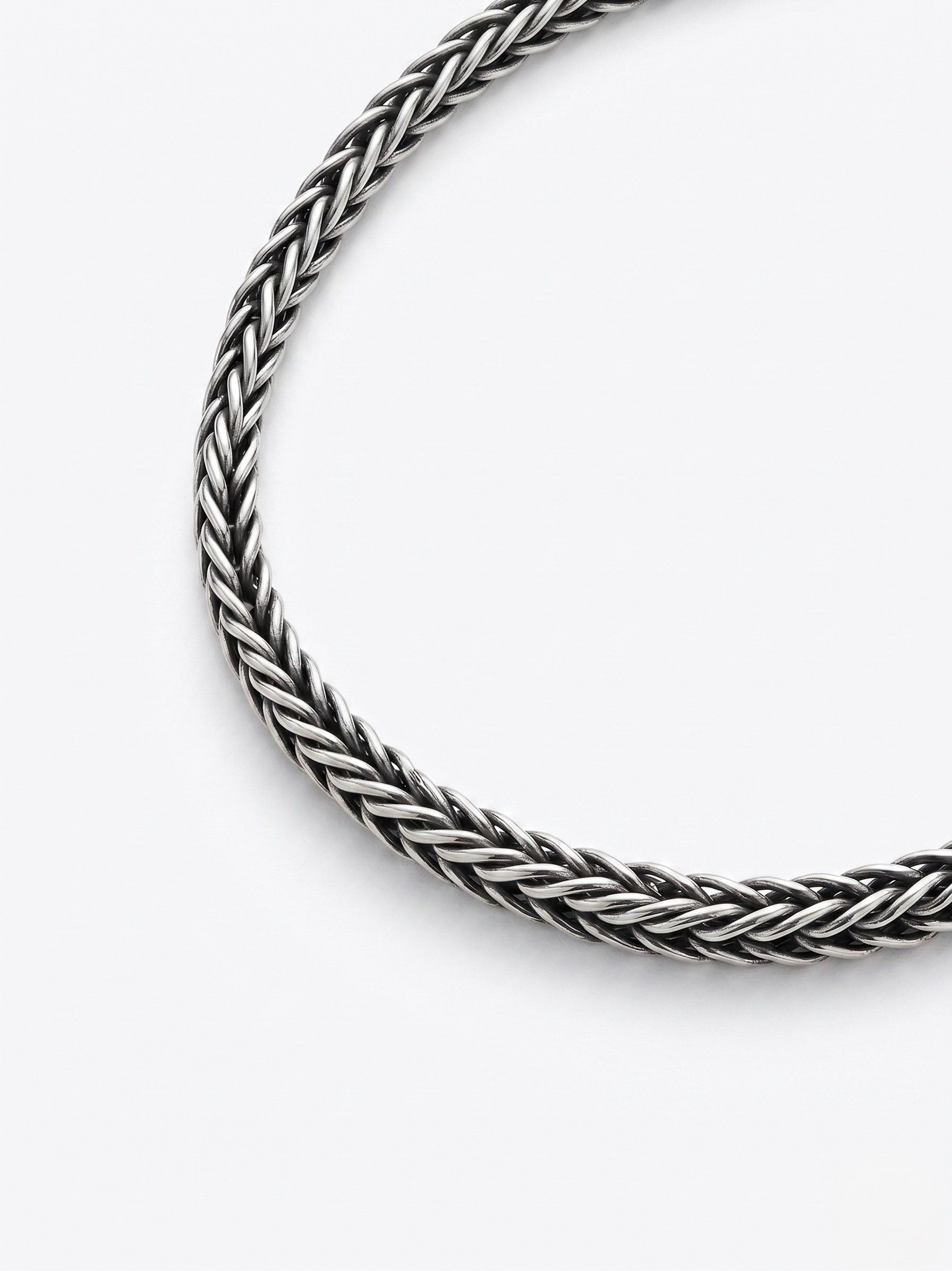 Cadena de Plata Estilo Bali Unisex con Tejido de Espiga Pavonado