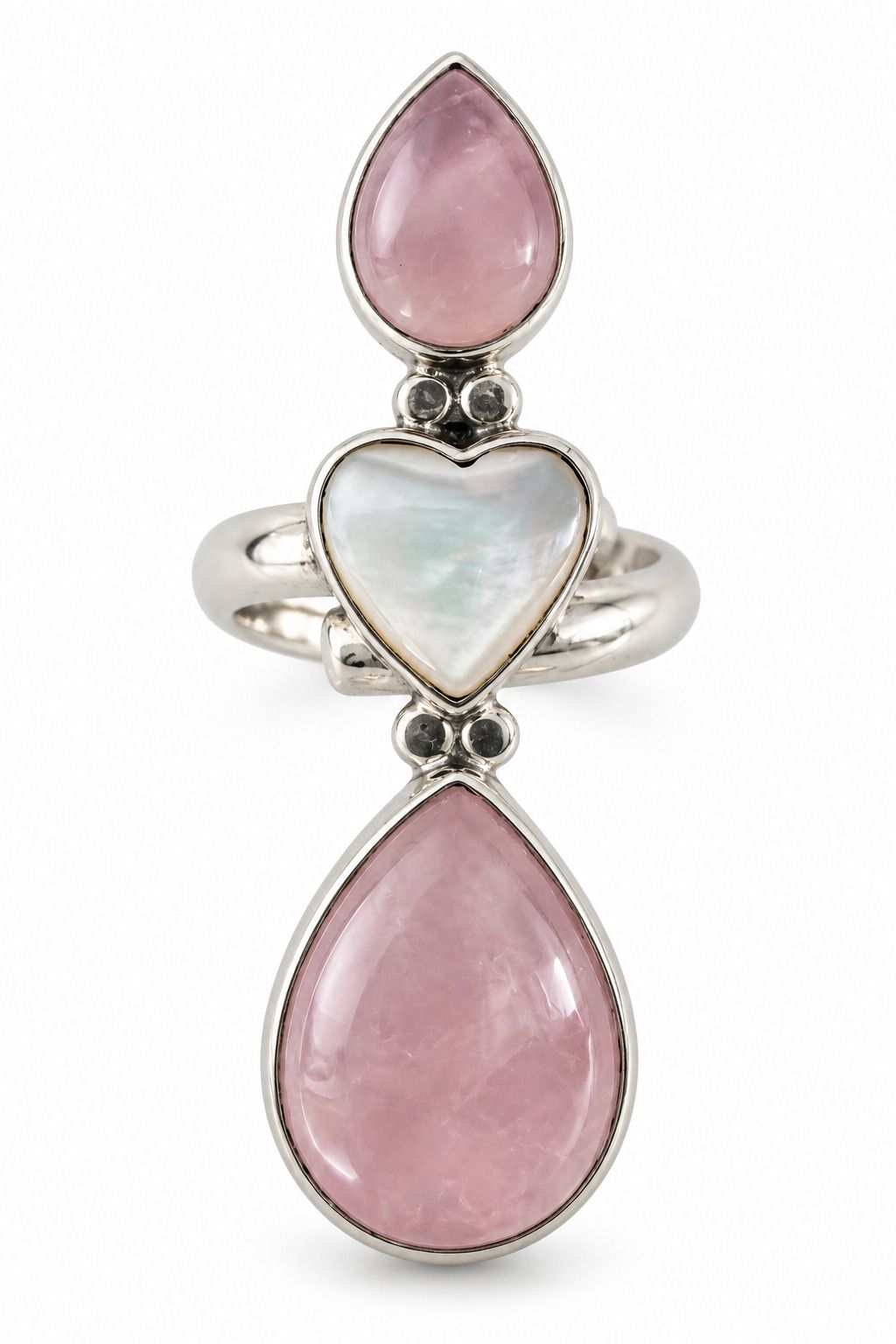 Anillo de Gotas de Cuarzo Rosa con Madre Perla