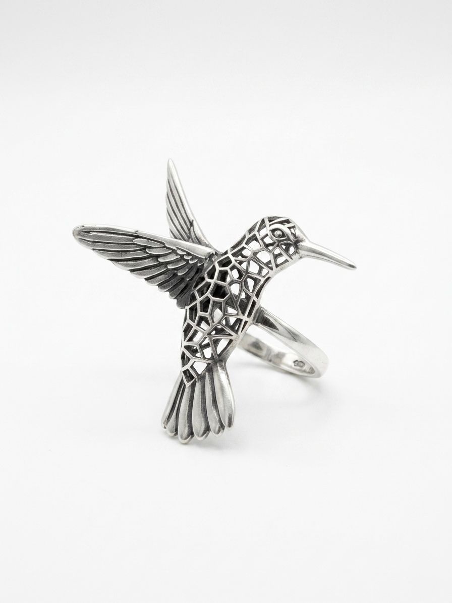 Anillo Ajustable de Colibrí con Diseño Calado