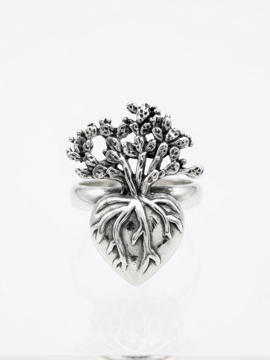 Anillo Ajustable "Corazón Árbol de la Vida" en Plata