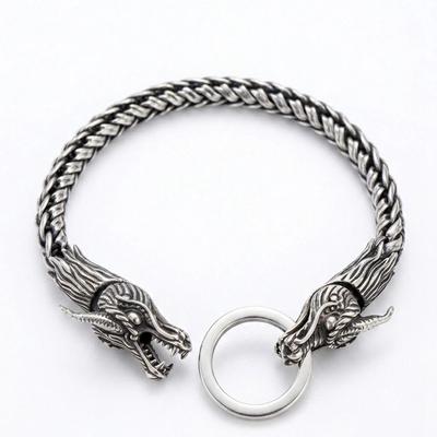 Pulsera de Caballero de Cadena de Trigo Estilo Bali con Cabezas de Quetzalcóatl