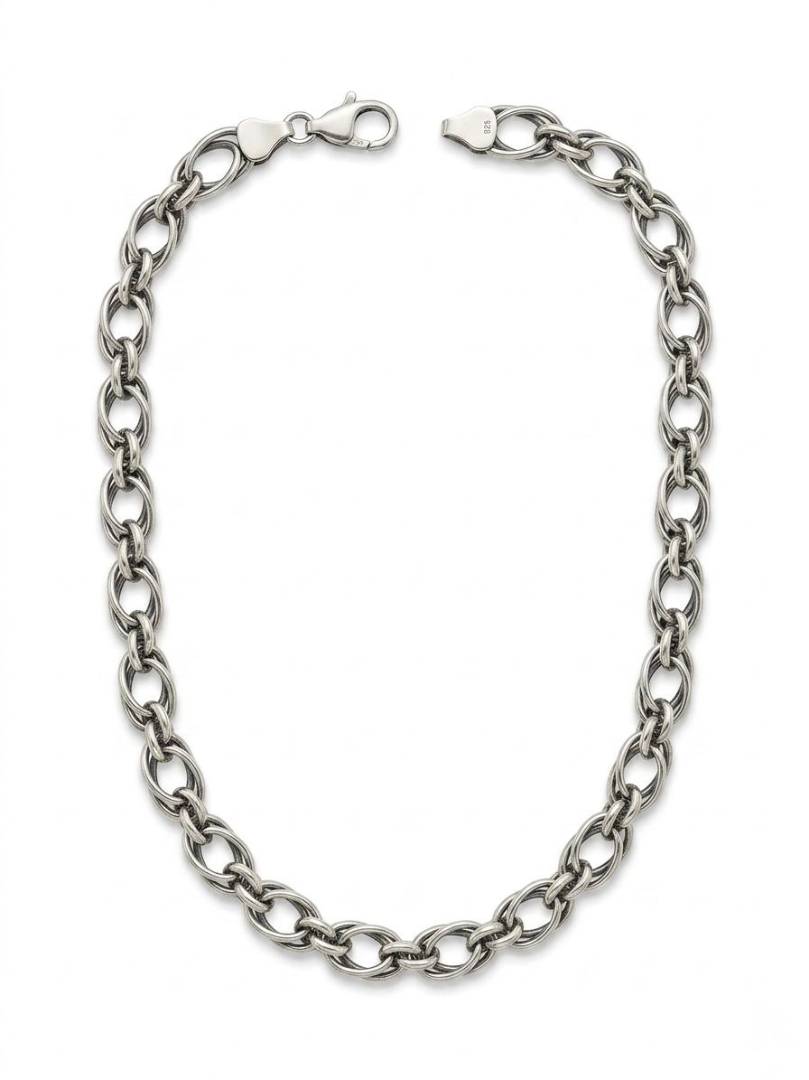 Cadena Unisex Trenzada de Eslabón Doble en Plata Texturizada