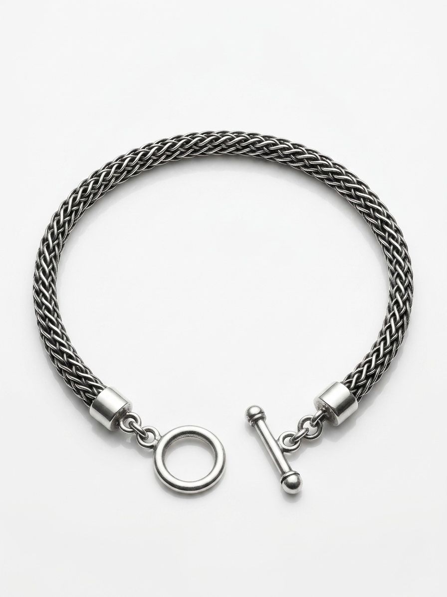 Pulsera de Cadena de Trigo Estilo Bali en Plata para Caballero con Cierre T-bar