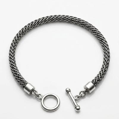 Pulsera de Cadena de Trigo Estilo Bali en Plata para Caballero con Cierre T-bar