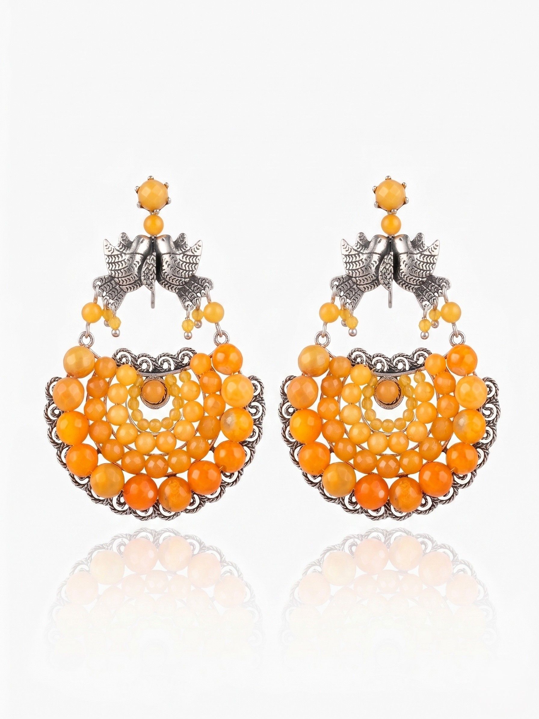 Aretes "Canasta de Pajaritos" con Ágatas Naranja y Citrino