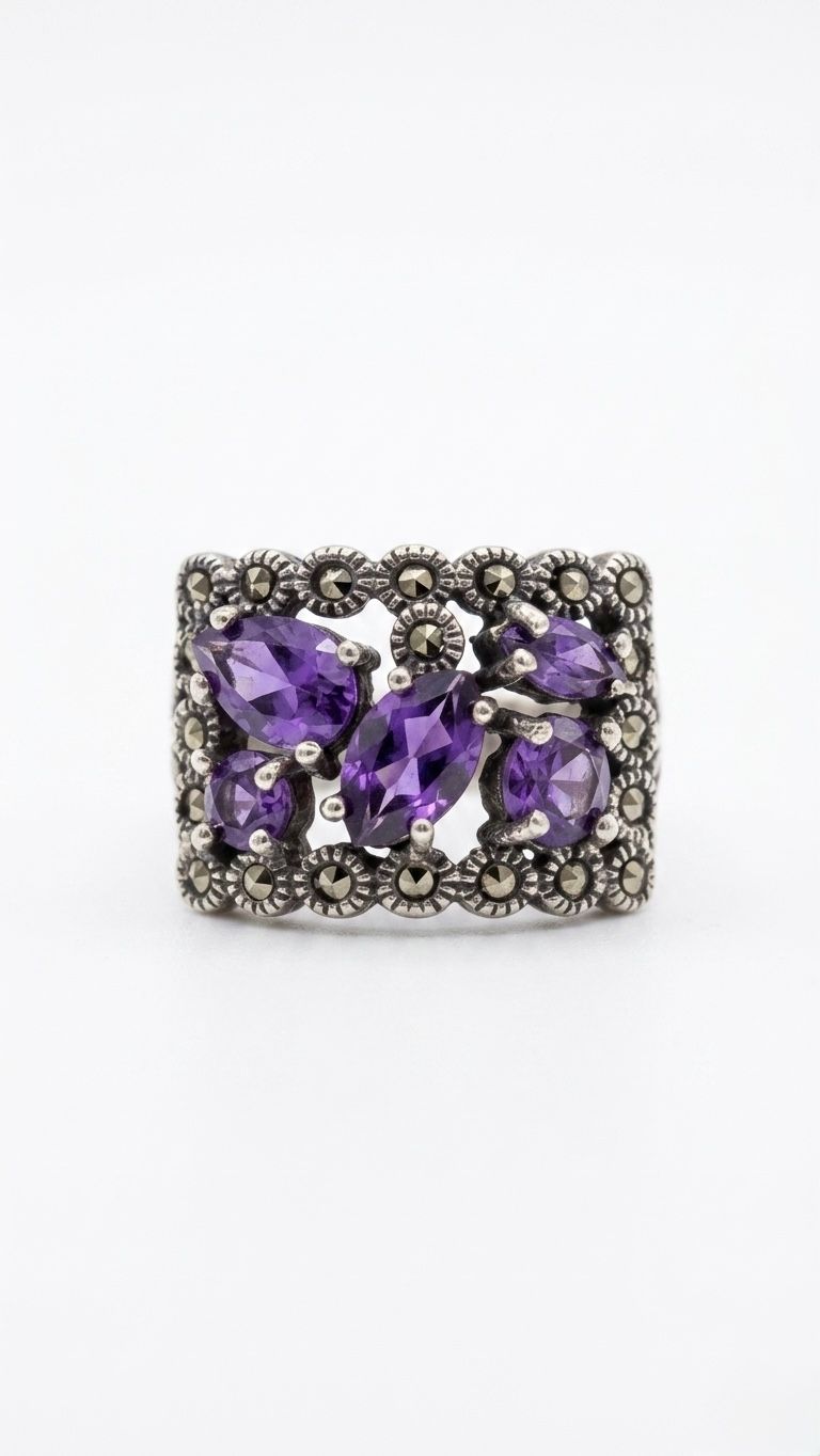 Anillo de Marquesita con Cristales Checos Morados