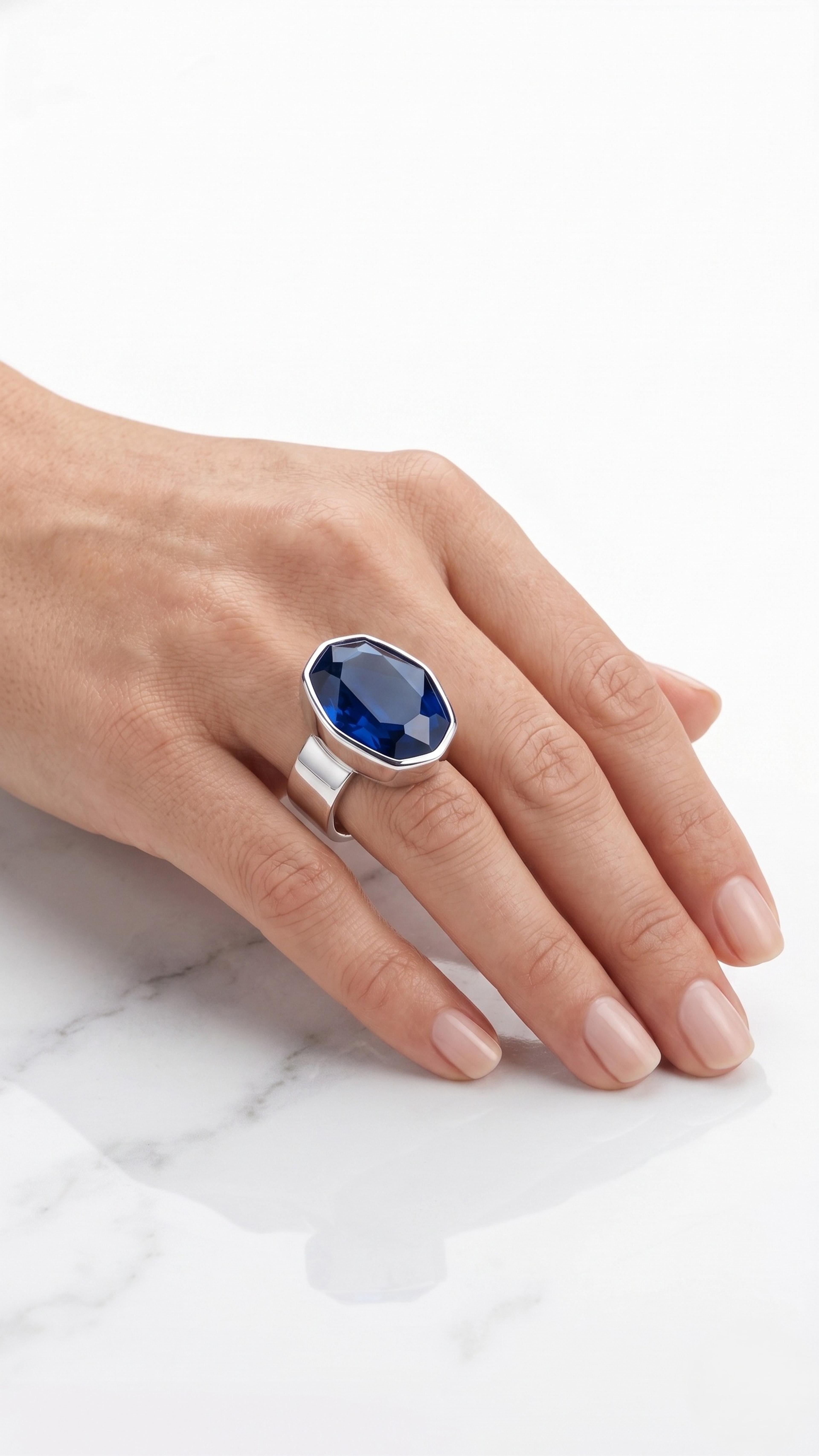 Anillo Ajustable de Plata Pulida con Cristal Swarovski Azul - Imagen 2