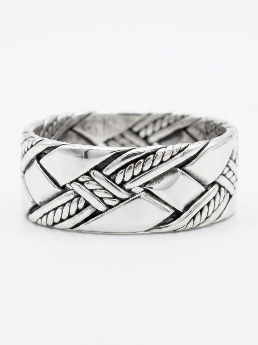 Anillo de Hombre Estilo Trenzado con Plata Lisa 