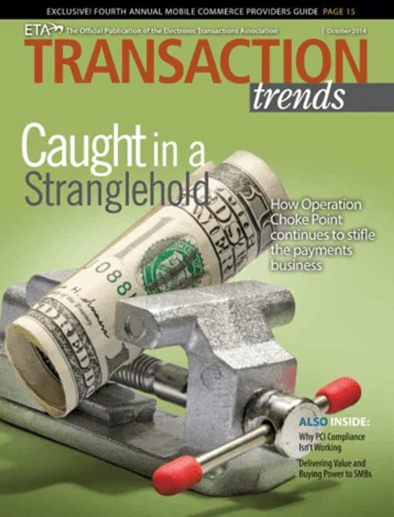 Transaction Trends magazine cover about payments industry pressure.