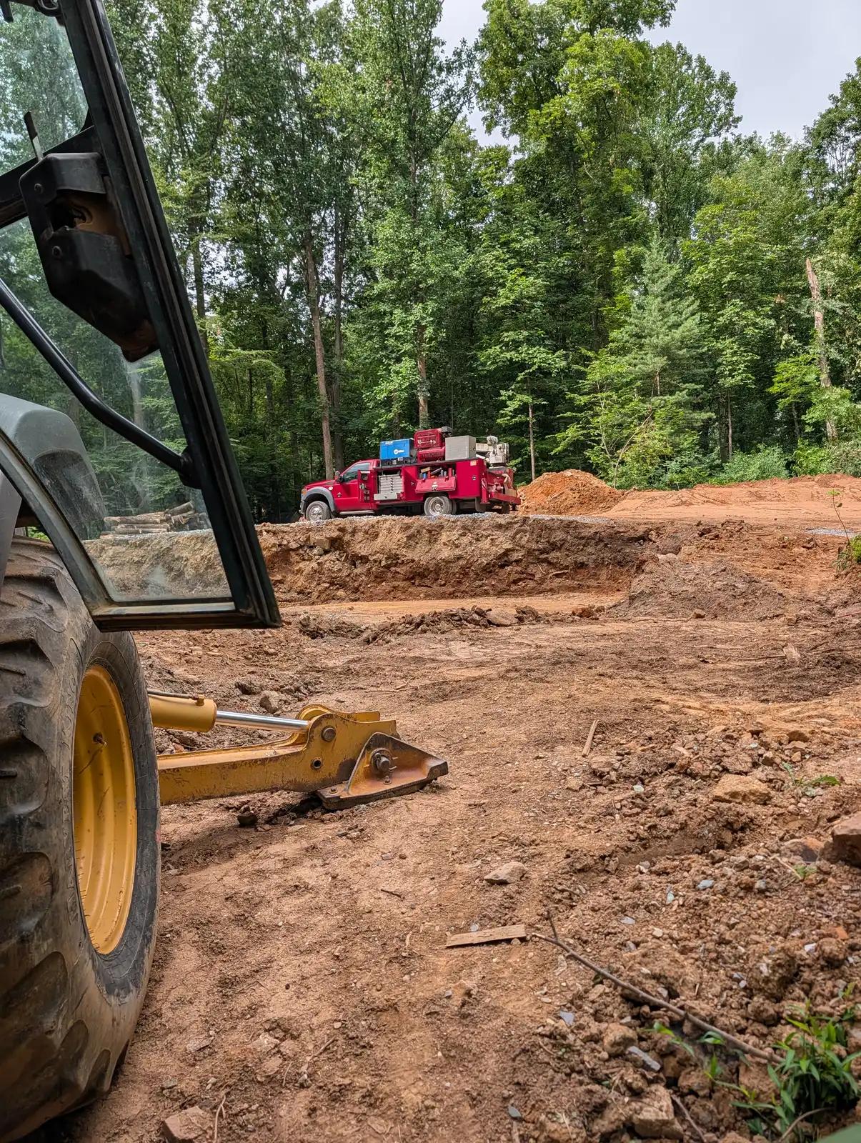 Heavy equipment service outdoors during truck and heavy equipment service