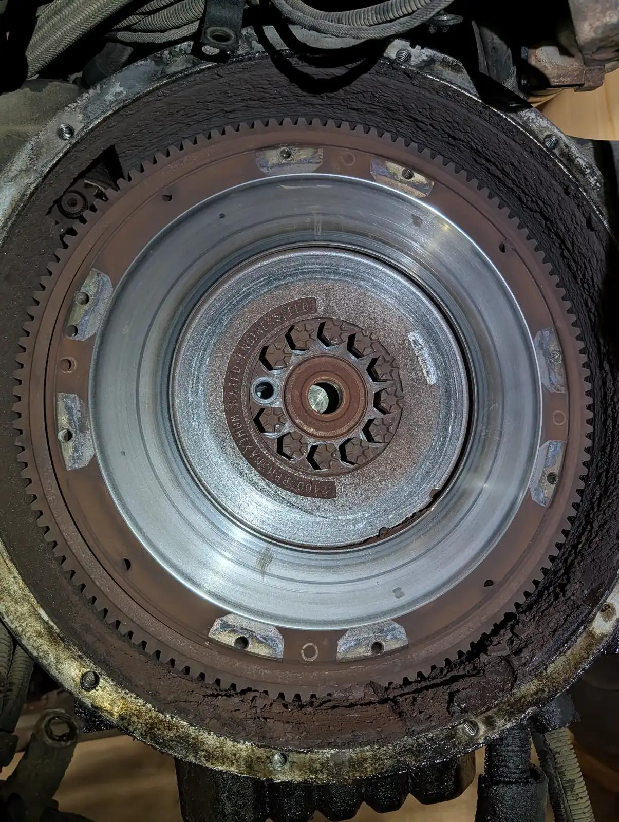 Engine flywheel and ring gear during truck and heavy equipment service