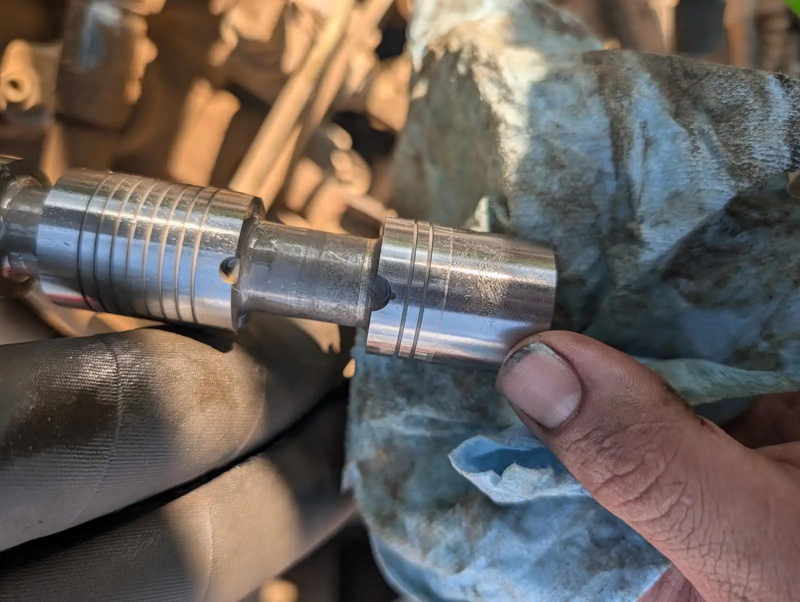 Machined shaft detail during truck and heavy equipment service