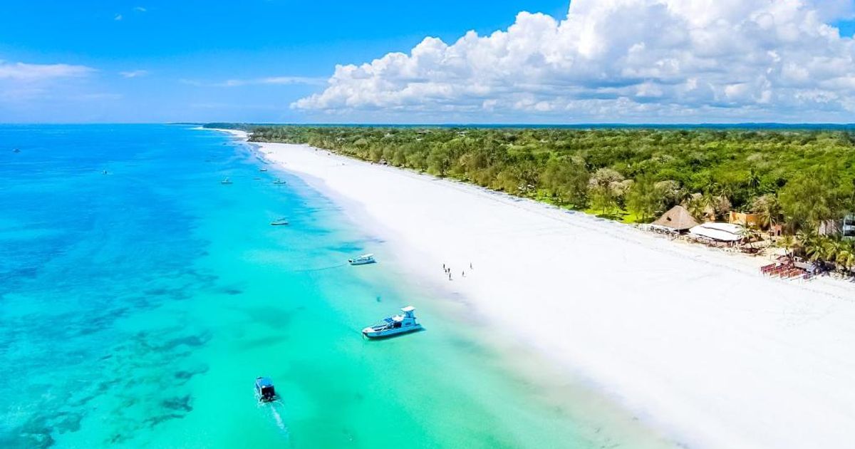 Aerial view of a luxury beachfront hotel in Diani, Kenya.