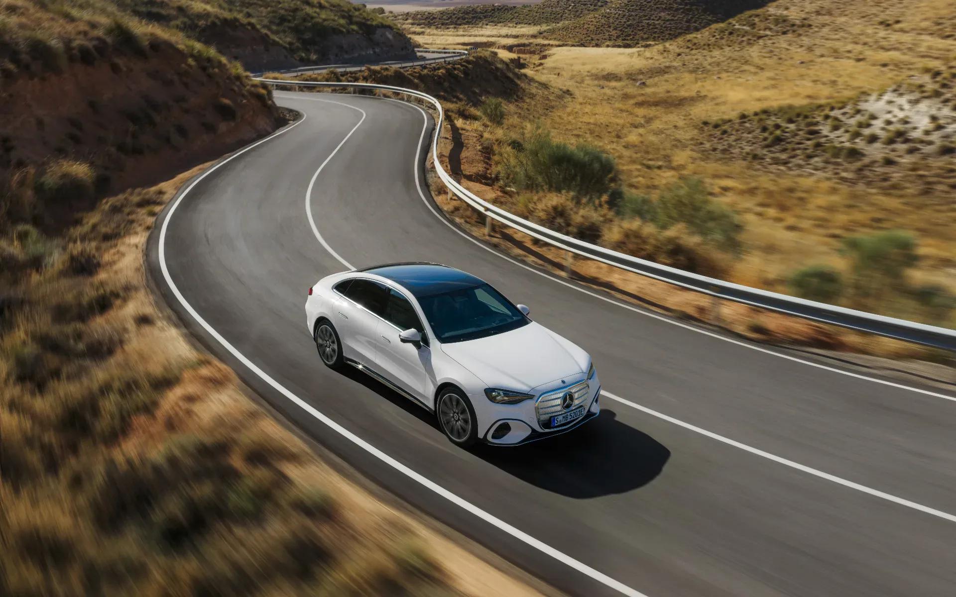 Mercedes-Benz C 400 4MATIC electric on a winding road