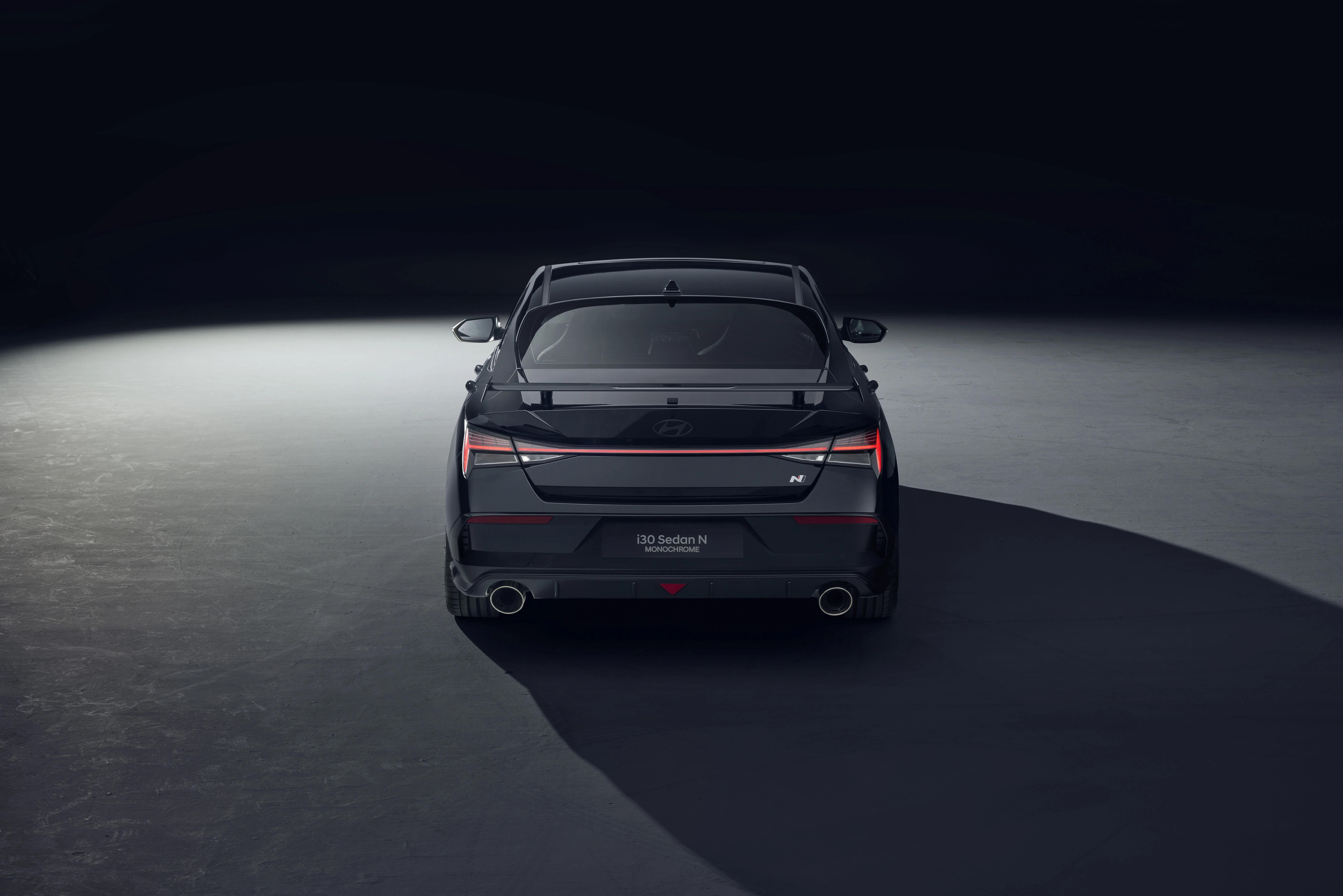 Rear view of the Hyundai i30 Sedan N MONOCHROME in black