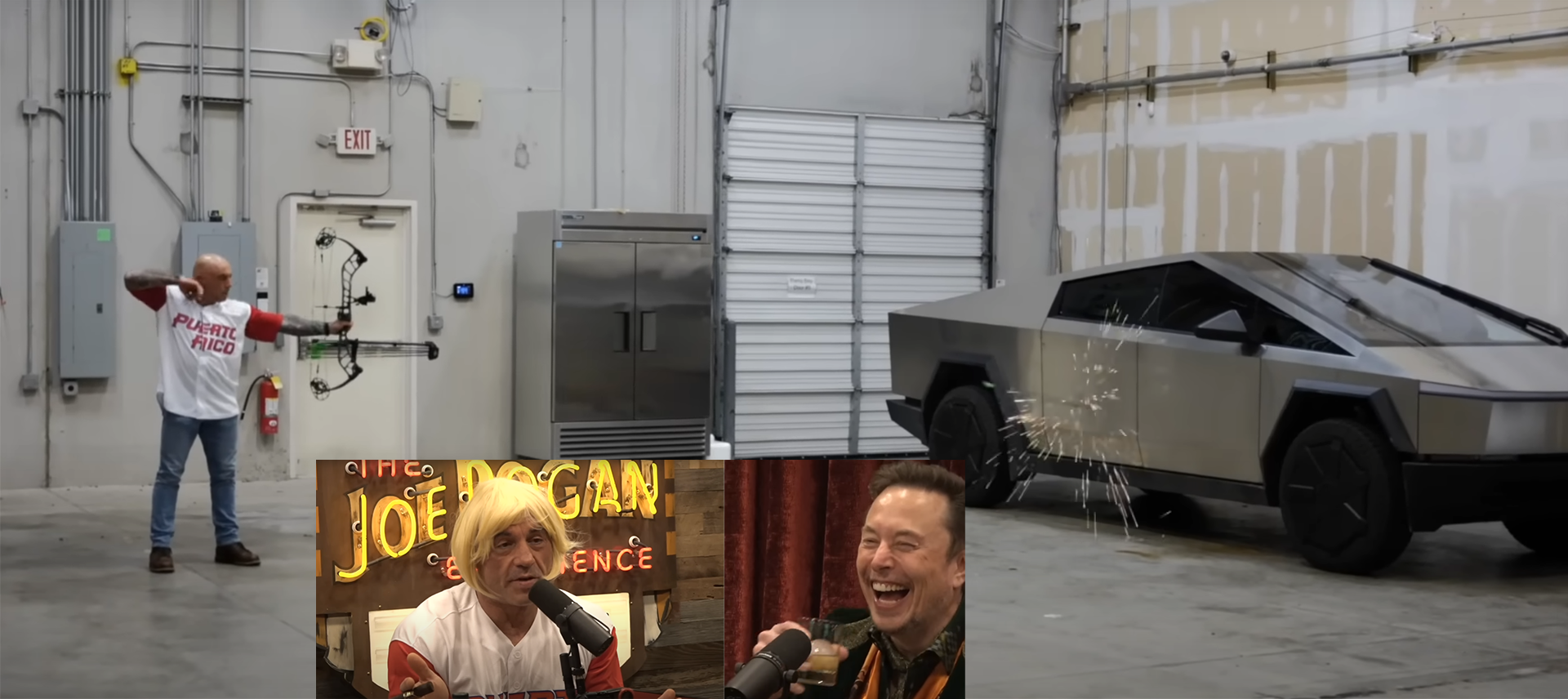 Joe Rogan Shoots Tesla Cybertruck with Crossbow After Making Bet with Elon Musk