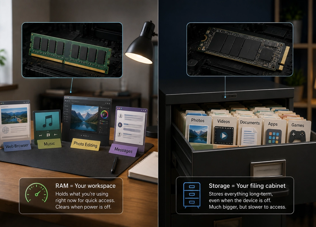 The Difference Between RAM and Storage (Explained Simply)