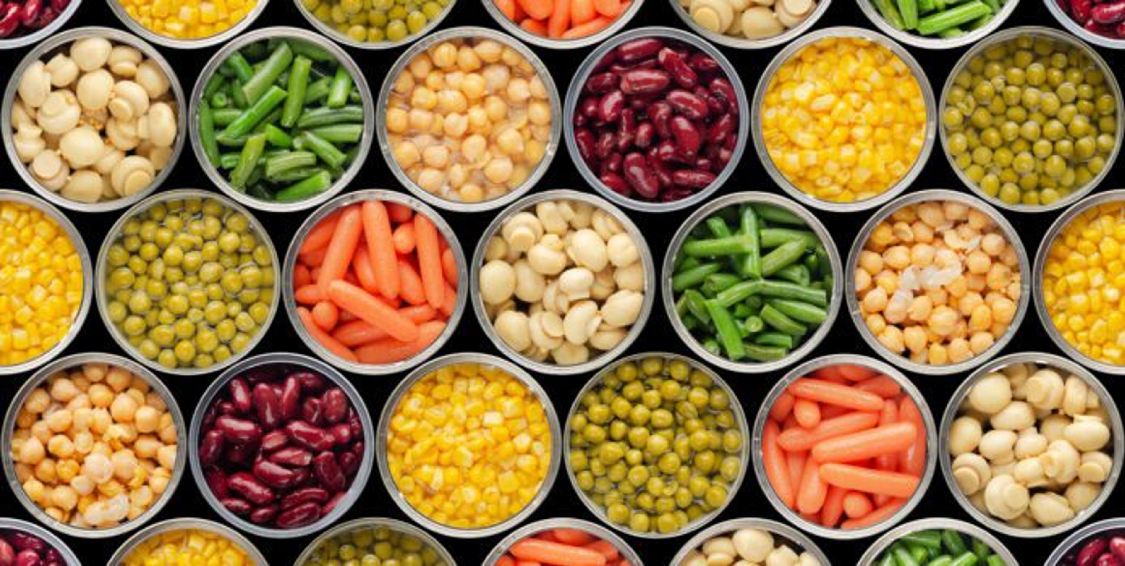 Open cans of vegetables