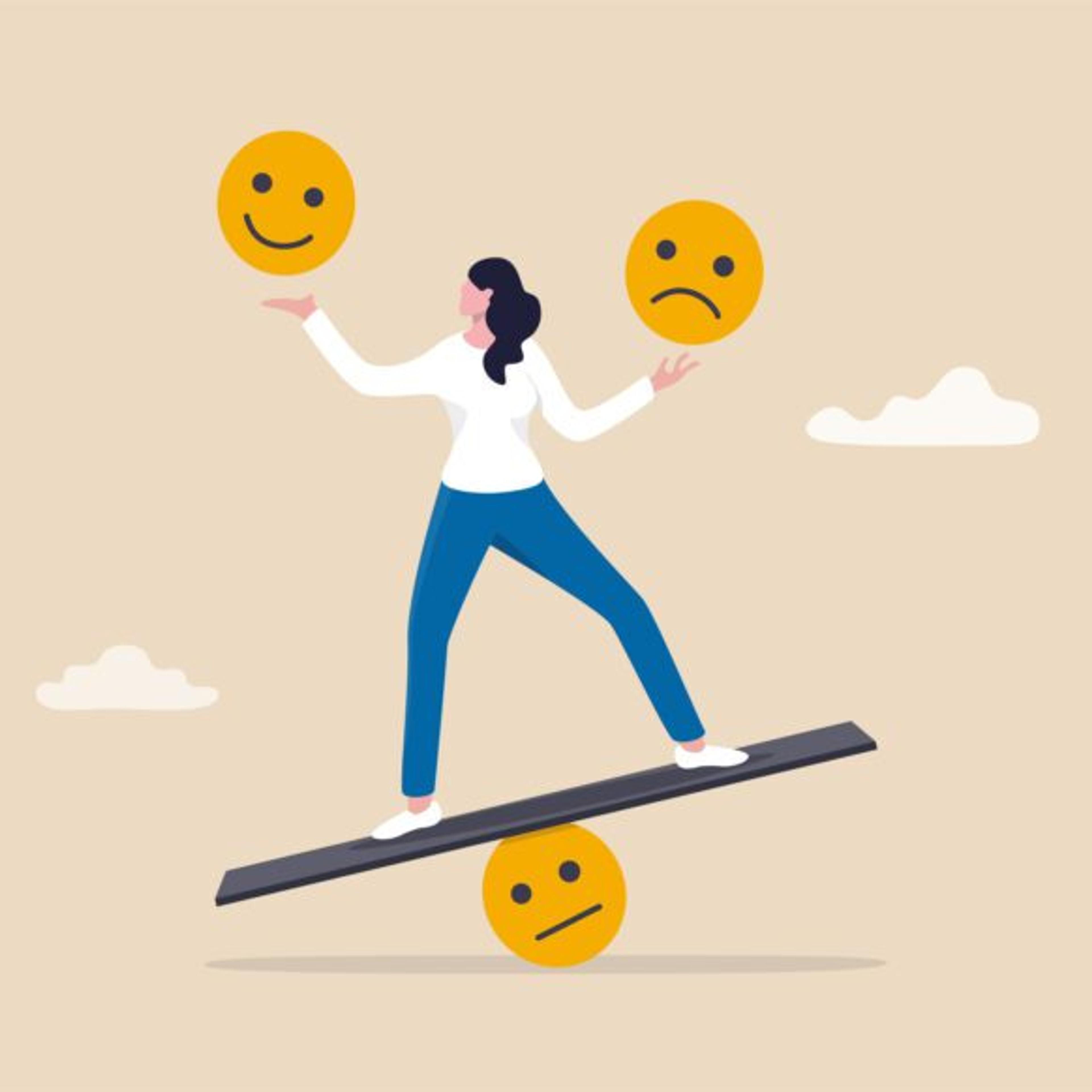 Cartoon of woman balancing on board