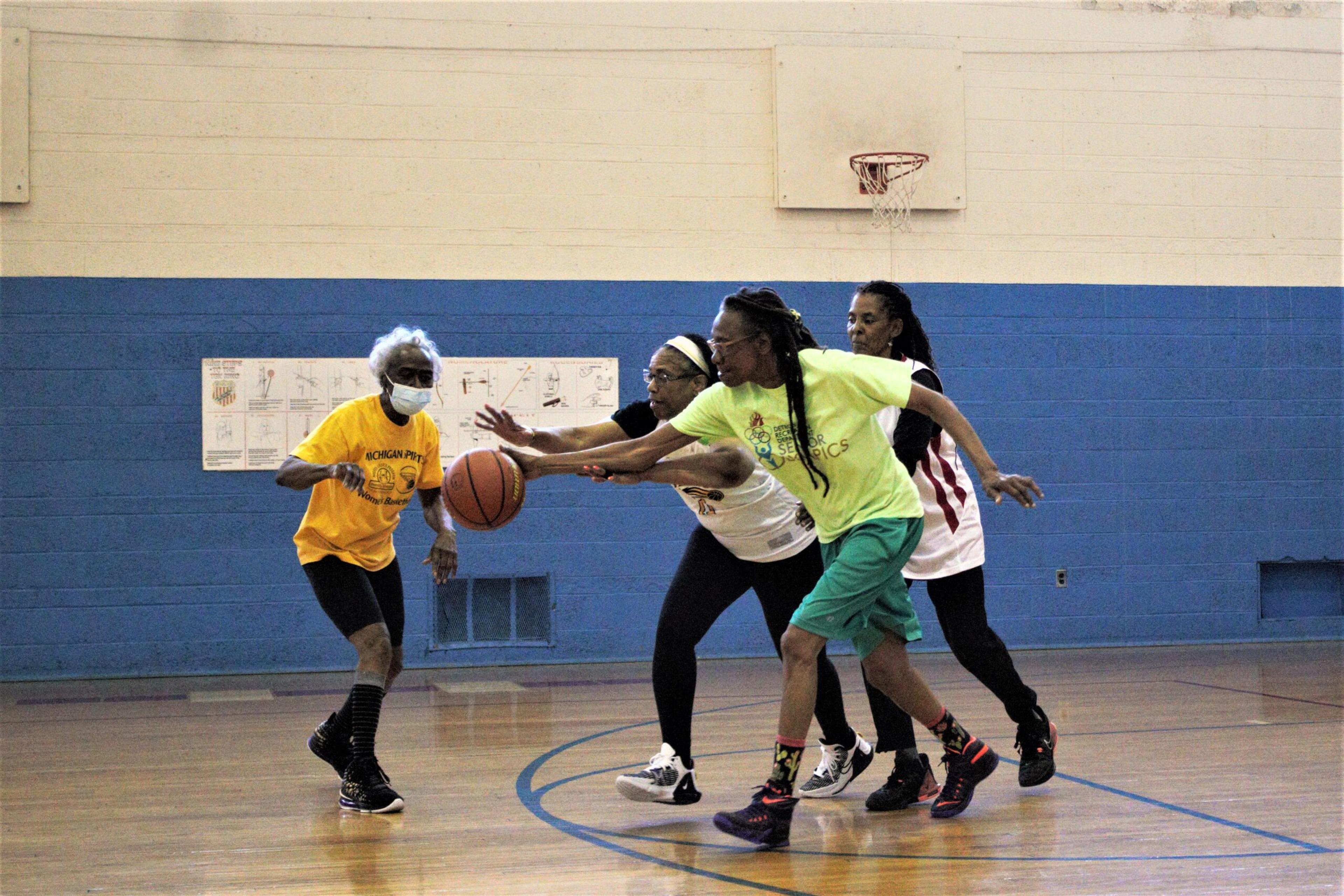 The Michigan Spirits senior women's basketball team practices at the Lasky Recreation Center in Detroit.